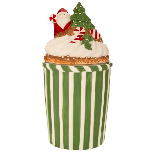 Χριστουγεννιάτικη Μπισκοτιέρα Κεραμική Με Άγιο Βασίλη Πράσινη Ριγέ 14x14x28εκ. iliadis 90943
