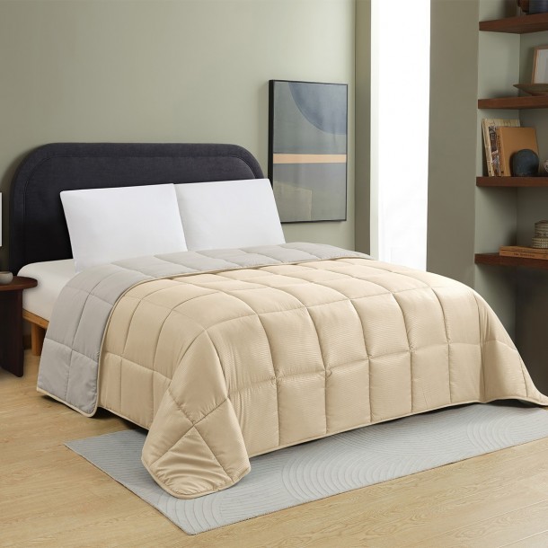 Πάπλωμα 2 Όψεων Microfiber Μονό 160x220εκ. Brooklyn Beige-Silver Melinen 20004991