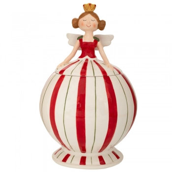 Χριστουγεννιάτικη Μπισκοτιέρα Κεραμική Νεράιδα Λευκό-Κόκκινο 17x17x27εκ. iliadis 90766