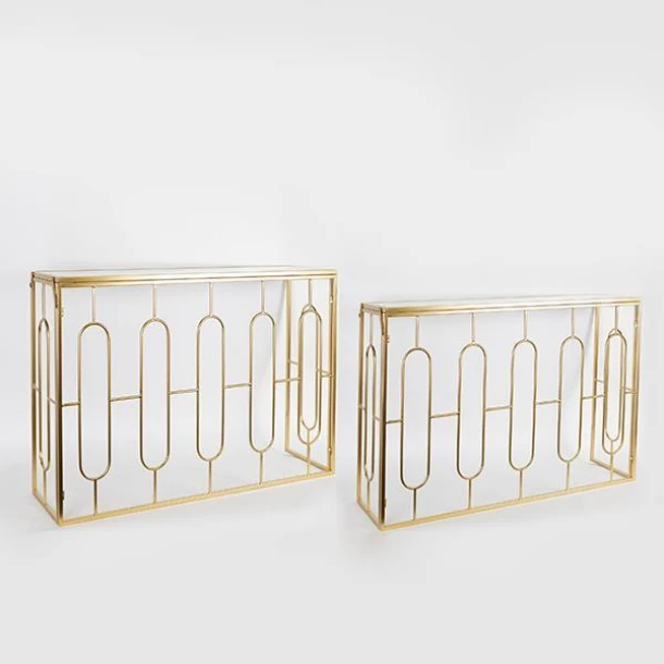 Κονσόλα Σετ 2τμχ Μεταλλική-Γυάλινη Χρυσή 107x35x79,5εκ./102x29,5x71εκ. ESTHETI 750-27014