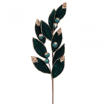 Χριστουγεννιάτικο Κλαδί Βελούδινο Σμαραγδί Με Μπάλες & Glitter 65εκ. iliadis 90396