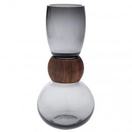 Βάζο Γυάλινο Γκρι Με Ξύλινη Λεπτομέρεια 16x33εκ. iliadis 91958