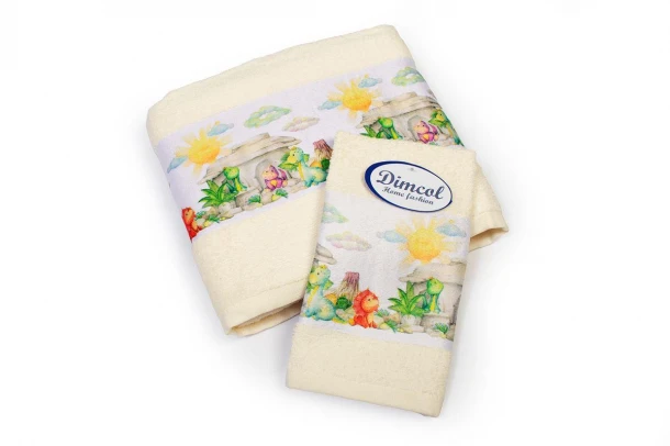 Σετ Πετσέτες 2τμχ Μπεμπέ Βαμβακερές Dinosaurs 312 Ecru DimCol