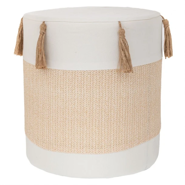 Σκαμπώ Υφασμάτινο Λευκό-Κρεμ Με Φουντάκια 34x37εκ. iliadis 91741