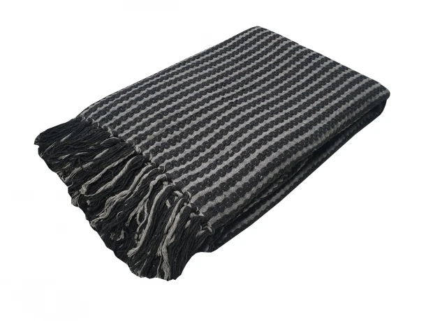 Ριχτάρι Υφαντό Polycotton Πολυθρόνας 180x180εκ. Black-Light Grey Komvos Home 7012057-3