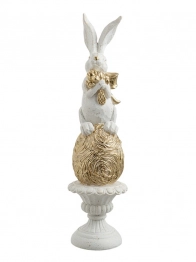 Διακοσμητικός Πασχαλινός Λαγός Polyester Λευκός-Χρυσός 6,8x6,5x22εκ. Zen Collection 26.6.52484