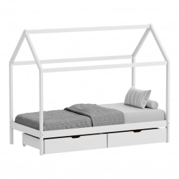 Παιδικό κρεβάτι Mellin τ.Montessori με 2 συρτάρια pakoworld ξύλο πεύκου σε λευκή απόχρωση 90x190εκ