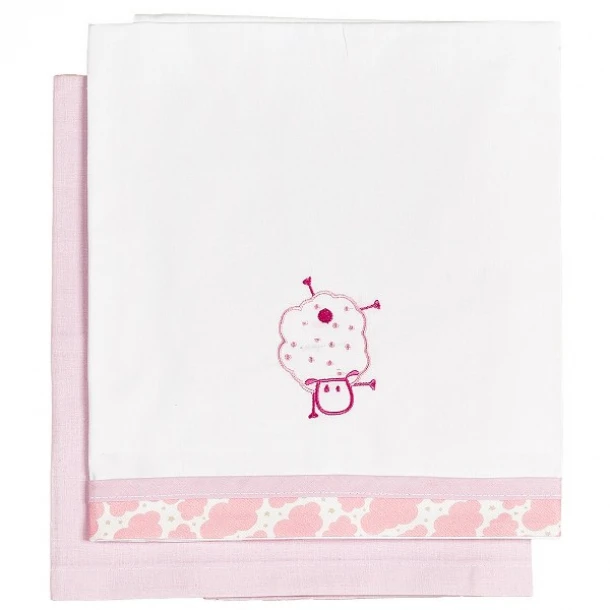 Σετ Σεντόνια 2τμχ Βαμβακερά Λίκνου 80x110εκ. Sheep Ροζ 23091