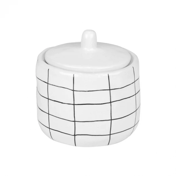 Δοχείο Για Βαμβάκι Κεραμικό Λευκό-Μαύρο Cage 11x11εκ. Estia 02-27629