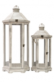 Φανάρι Σετ 2τμχ Ξύλινο Γκρι 33x29,5x77εκ.-25x22x53εκ. Zen Collection 24.17.49792