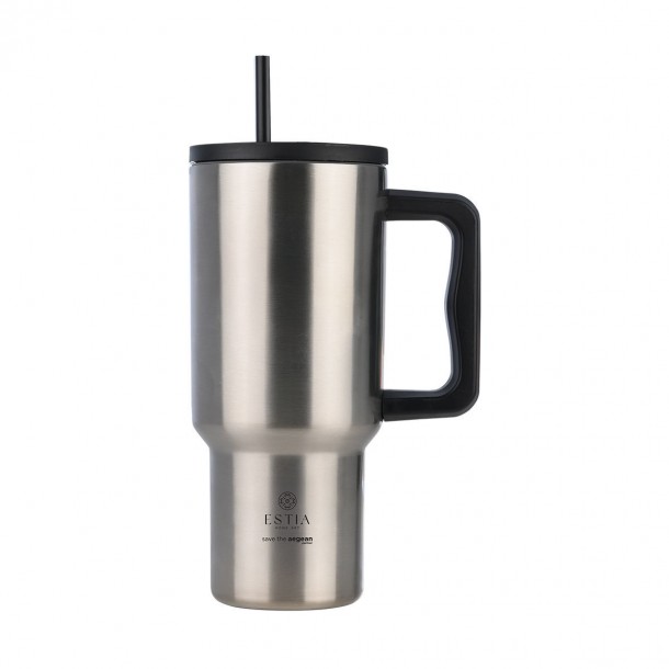 Θερμός Ανοξείδωτος Straw Tumbler XL 14,5x10x22,5εκ.-900ml Steel Flow Save The Aegean Estia 01-36232