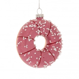Χριστουγεννιάτικο Donut Κρεμαστό Γυάλινο Ροζ 8x2,5x9εκ. iliadis 87586