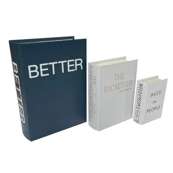 Διακοσμητικό Κουτί Βιβλίο Σετ 3τμχ Ξύλινο-Pu Μπλε-Λευκό 30x21,5x6εκ./23x17x4,5εκ./16x11x3εκ. ESTHETI 752-17038