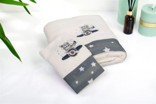 Σετ Πετσέτες 2τμχ Βαμβακερές Aviator 185 Ecru-Grey DimCol