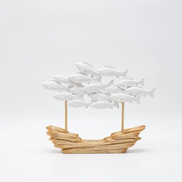 Διακοσμητικό Επιτραπέζιο Κοπάδι Ψαριών Polyresin Natural-Λευκό 26x5x21εκ. ESTHETI 819-00787