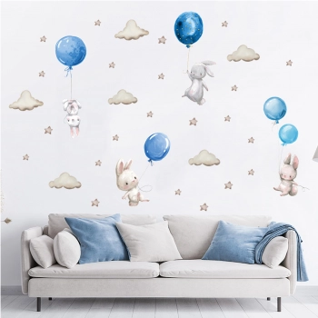 Αυτοκόλλητα Τοίχου Bunny Balloons Blue 76x115εκ. Sipo SIP-WS63027