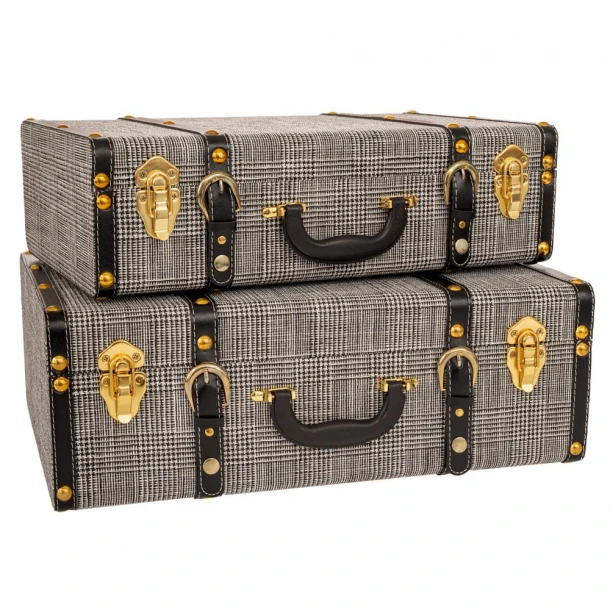 Σετ 3τμχ Βαλίτσες Με Καρό Λευκό-Μαύρο Ύφασμα Και Χρυσές Λεπτομέρειες 50x34x17εκ./46x28x14εκ. iliadis 91665