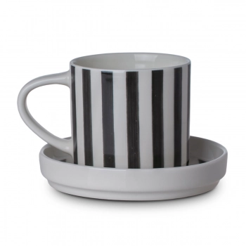 Κούπα Με Πιατάκι New Bone Hand Lines 300ml Μαύρη Estia 07-35426