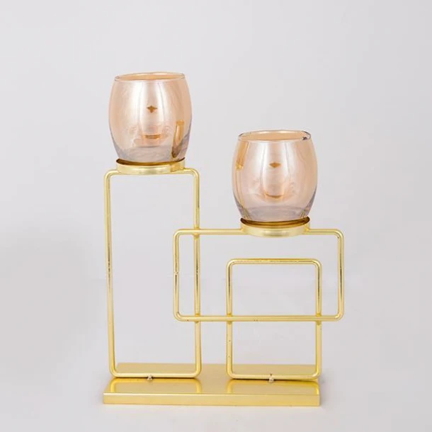 Κηροπήγιο 2 Θέσεων Μεταλλικό-Γυάλινο Χρυσό-Μελί 22.5x7,5x31,5εκ. ESTHETI 752-24025