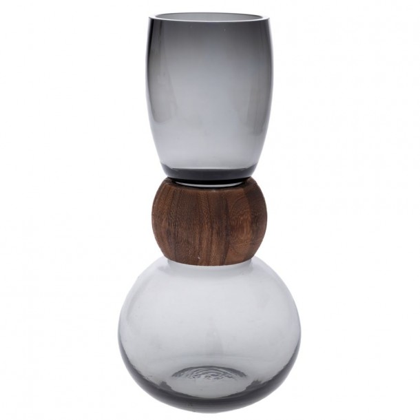 Βάζο Γυάλινο-Ξύλινο Γκρι-Καφέ 16x33εκ. iliadis 91958