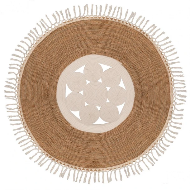 Χαλί Jute-Βαμβακερό Boho Στρογγυλό 120εκ. Καφέ Natural-Μπεζ Με Κρόσσια iliadis 90102