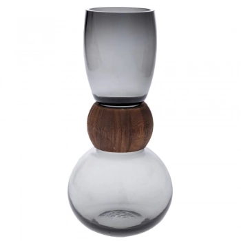 Βάζο Γυάλινο Γκρι Με Ξύλινη Λεπτομέρεια 16x33εκ. iliadis 91958