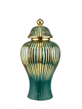 Βάζο Κεραμικό Με Καπάκι Πράσινο-Χρυσό 17,5x35εκ. Zen Collection 24.12.50667
