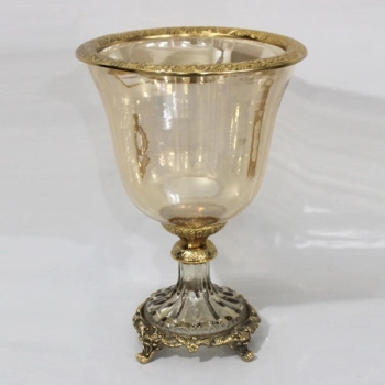 Διακοσμητικό Μπωλ Με Πόδι Γυάλινο-Μεταλλικό Αντικέ Χρυσό-Μελί 19x19x27εκ. ESTHETI 819-00429