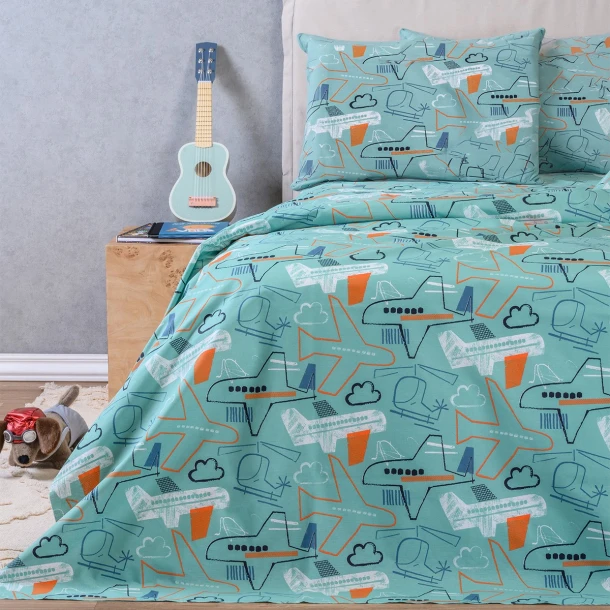 Σετ Σεντόνια Βαμβακερά Μονά 170x270εκ. Planeur Kids Line Melinen 20005746