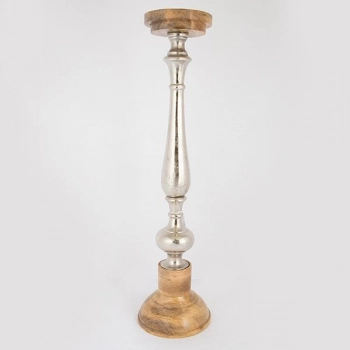 Κηροπήγιο Ξύλινο-Μεταλλικό Ασημί-Natural 17x64εκ. ESTHETI 752-23026