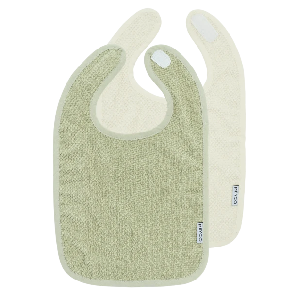 Σαλιάρες Σετ 2τμχ Βαμβακερές Popcorn Natural-Soft Olive Meyco MEY-241.205.CM.01.M2