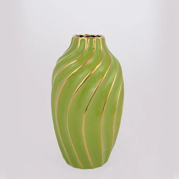 Βάζο Κεραμικό Πράσινο-Χρυσό 14x14x24,5εκ. ESTHETI 752-20183