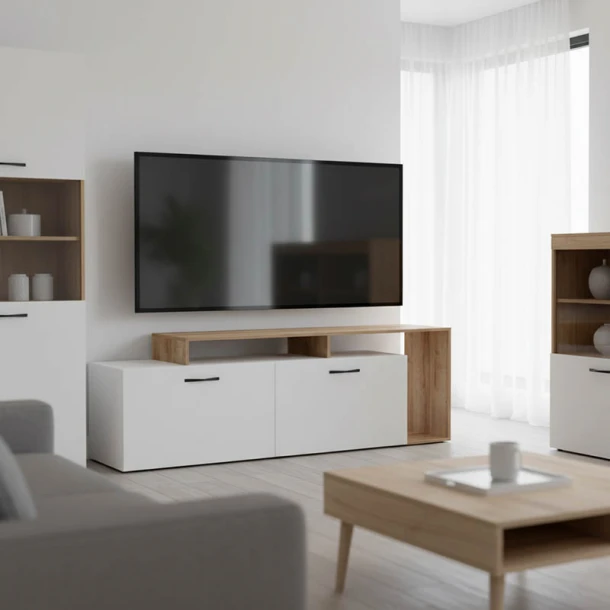 Έπιπλο τηλεόρασης Tobler pakoworld σε oak- λευκή απόχρωση 170x40x53εκ