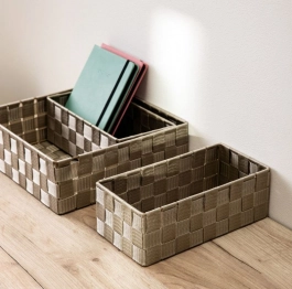 Καλάθι Αποθήκευσης Σετ 3τμχ Polyester-Μεταλλικό Μπεζ Soran 28x28x10εκ./26x13x9εκ. Homla 237741