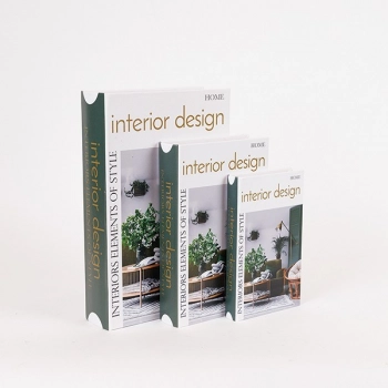 Διακοσμητικό Κουτί Βιβλίο Σετ 3τμχ Ξύλινο Λευκό-Πράσινο 22x7x33εκ. ESTHETI 819-00283