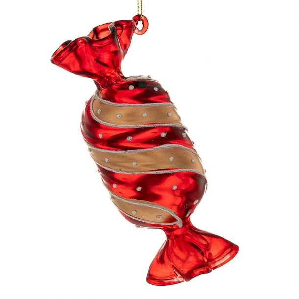 Χριστουγεννιάτικη Καραμέλα Κρεμαστή Γυάλινη Κόκκινη-Χρυσή 5x14εκ. iliadis 87642