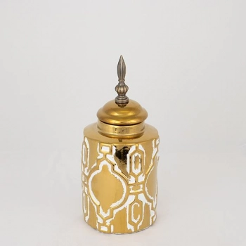 Βάζο Με Καπάκι Κεραμικό Λευκό-Χρυσό 12,5x12,5x28εκ. ESTHETI 752-20077