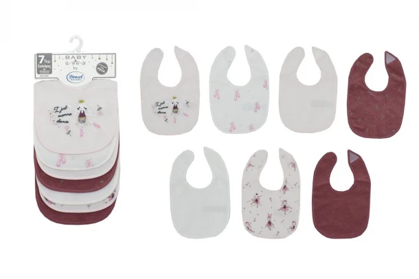 Σετ 7τμχ Σαλιάρες Polycotton Με Αδιάβροχη Επένδυση Ballerina 07 White-Pink Dimcol