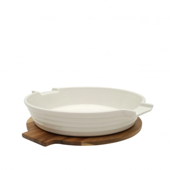 Σαλατιέρα-Πυρίμαχο Πορσελάνης-Ξύλινη Ακακίας Λευκό-Natural 33,3x30x6,3εκ. ESPIEL YUB107