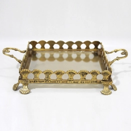 Δίσκος Σερβιρίσματος Μεταλλικός-Γυάλινος Αντικέ Χρυσό-Μελί 36x27x7εκ. ESTHETI 819-00435