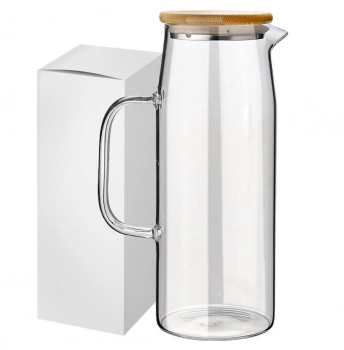 Κανάτα Γυάλινη Borosilicate Με Καπάκι Bamboo-Ανοξείδωτο 1lt Homie 80-2169