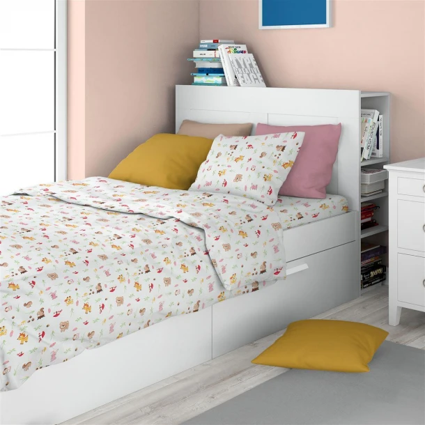 Σετ Σεντόνια 2τμχ Βαμβακερά Μονά 160x240εκ. Forest Animals 571 White-Pink Dimcol