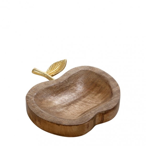 Διακοσμητική Πιατέλα Μήλο Ξύλινη-Μεταλλική Χρυσή ESPIEL 15x14x4εκ. FRI155K4