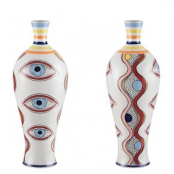 Βάζο Κεραμικό Λευκό Με Γαλάζια Μάτια 16,2x16,2x43,5εκ. ESTHETI 819-00190
