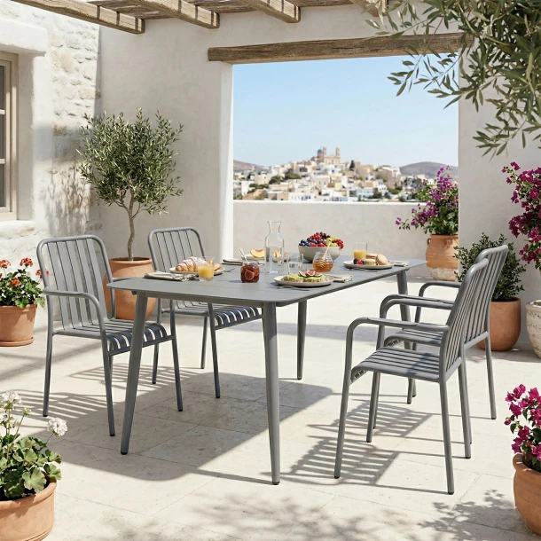 Τραπεζαρία Heven Vista pakoworld σετ 5τεμ ανθρακί αλουμίνιο 150x80x72εκ