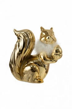 Διακοσμητικός Επιτραπέζιος Σκίουρος Κεραμικός Χρυσός Λευκό Πούπουλο 16,5x16x8εκ. Zen Collection 24.7.50469