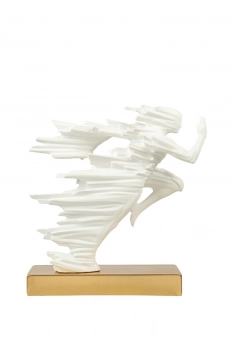 Διακοσμητικό Επιτραπέζιο Polyester Με Δρομέα Λευκό-Χρυσό 22x7,5x22,5εκ. Zen Collection 26.14.52774