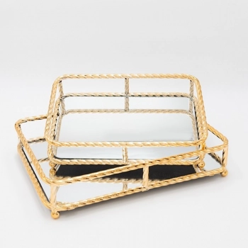 Δίσκος Σερβιρίσματος Σετ 2τμχ Μεταλλικός Με Καθρέπτη Χρυσό 30x20x7εκ./36x26x7εκ. ESTHETI 819-00269