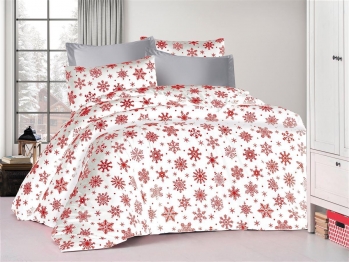 Παπλωματοθήκη Polycotton Υπέρδιπλη 220x240εκ. Snowflake 462 White-Red DimCol