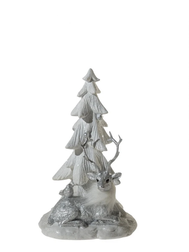 Χριστουγεννιάτικο Διακοσμητικό Δέντρο Με Τάρανδο Polyester Λευκό-Ασημί 12,5x12x20εκ. Zen Collection 25.42.51974